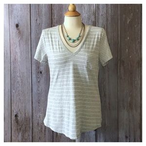 GAP Gray White Striped Pocket Vintage Washed Tee